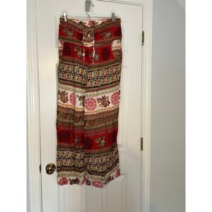 Boho Patchwork Paisley Wide Leg Pants Red Festival Palazzo Women’s M